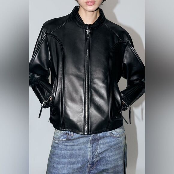 ZW COLLECTION ZIPPERED GENUINE LEATHER JACKET - Picture 10 of 16